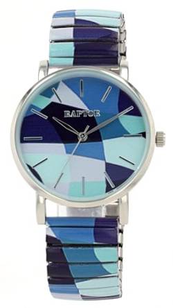 Raptor Colorful Edition Ø36mm Damen-Uhr Zugband Edelstahl Motiv Bunt Print Analog Quarz (blau) von Raptor
