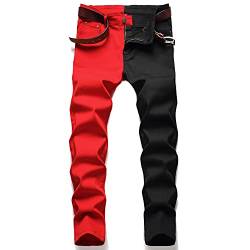 Rayiisuy Herren Skinny Jeans Mode Casual Schwarz Rot Weiß Patchwork Slim Fit Baumwolle Demin Bleistift Hosen Größe 28-38, schwarz/rot, 46 von Rayiisuy