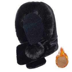 Rayson 2 in 1 Damen Wintermütze Kapuze Kapuzenschal Beanie Ohrschal Winddicht Kälteschutz Mütze Warme Winter Kapuzenschal Neckwarmer Set Schal mit Bommel Ski Ohrenklappe von Rayson