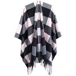 Rayson Poncho Damen Winter Warm Modischer Karierter Schal Damen Faux Kaschmir Karierter Schal Damen Winter Kaschmirschal und Schal verdickter Warmer weicher Schal(Schwarz) von Rayson