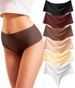 Rdiner Seamless Slips Damen, Stretch High Waist Seamless Tanga Damen, Mehrfarbig No Show Seamless Unsichtbare Atmungsaktiv Nahtlose Unterwäsche Damen(6er Pack) Dunkel XS von Rdiner