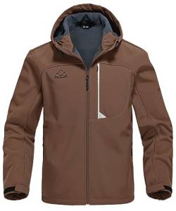 Rdruko Herren Outdoor Softshell Jacke Fleece Gefüttert Wasserdicht Leichte Wandern Kapuzenjacke, Braun, L von Rdruko