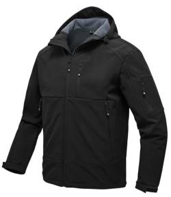 Rdruko Softshelljacke für Herren Fleecejacken Wasserabweisende Wanderjacke Windbreaker Warme Fleece Gefütterte Jacke mit Kapuze (Schwarz, XL) von Rdruko