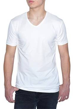 ReRock by Young & Rich Herren Basic T-Shirt mit V-Ausschnitt - Einfarbiges T-Shirt Slim Fit - Farbe Weiß/Größe M von ReRock