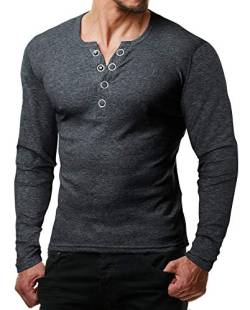 ReRock by Young & Rich Herren Longsleeve Langarm T-Shirt Knopfleiste V Ausschnitt - Henley Shirt Slim fit mit Großen Knöpfen - Serafino Shirt (Anthrazit, L) von ReRock