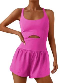 ReachMe Damen-Einteiler, Einteiler, zum Laufen, für Fitnessstudio, Yoga, Knallpink (Hot Pink), X-Large von ReachMe