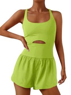 ReachMe Damen-Einteiler, Laufeinteiler, Workout-Strampler, athletischer Strampler, einteiliges Outfit, Übungs-Jumpsuits, Fitnessstudio, Yoga-Kleidung, 0 Fluoreszierendes Grün, Large von ReachMe