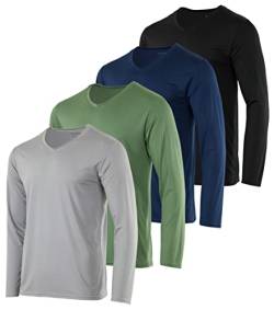 4er-Pack: Herren V-Ausschnitt Langarm Dry Fit Active T-Shirt - Angelschwimmen Sonnenschutz UPF 50+, Set 8, Groß von Real Essentials