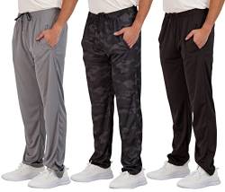 Real Essentials 3er-Pack: Herren-Jogginghose aus Netzstoff, für Fitnessstudio, Workout, Lounge, offene Unterseite, mit Taschen (erhältlich in Big & Tall), Set 2, Groß von Real Essentials