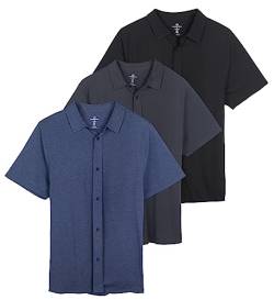 Real Essentials 3er-Pack: Herrenhemd, normale Passform, kurzärmelig, Button-Down-Hemd (erhältlich in Groß und Groß), Set 7, 3X Hoch von Real Essentials