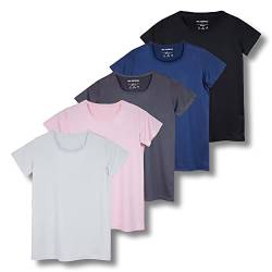 Real Essentials 5er-Pack: Damen Dry Fit Tech Stretch Kurzarm Rundhals Athletic T-Shirt (erhältlich in Übergröße), 6 Stück, X-Groß von Real Essentials