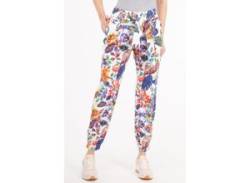 Stoffhose RECOVER PANTS "SUNNY", Damen, Gr. 40, Normalgrößen, bunt (druck bunt), 97% Baumwolle;3% Elasthan, mehrfarbig, relaxed fit lang, Hosen, in sommerlichem Druck von Recover Pants