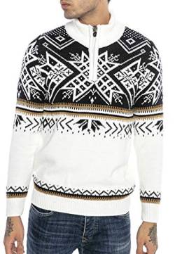 Redbridge Strickpullover für Herren Norweger Pullover Stehkragen Reißverschluss Weiß XXL von Redbridge