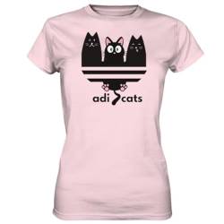 RedfoxX - Adicats Tshirt für Damen -Premium Shirt 100% Baumwolle (ringgesponnen) Größe M rosa Katzen Shirt Damen Weiss Tshirt Frauen Adicats leicht tailliert von RedfoxX