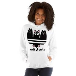 RedfoxX Damen Hoodie Adicats Weiss Größe M Katzenpullover Frauen Freizeit Hoodie Kapuzensweater Frauen Kapuzenpulli Damen Damenhoodie Damen-Sweatshirt mit Kapuze von RedfoxX