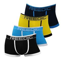 Reedic Herren Boxershorts Baumwolle 4er Pack, Größe XX-Large (2XL), Farbe je 1x gelb, dunkelblau, blau, schwarz von Reedic
