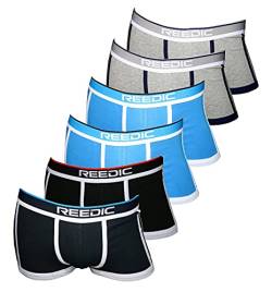 Reedic Herren Boxershorts Baumwolle 6er Pack zufälliger Farbmix, Größe Medium (M), Farbe je 2X grau, türkis, 1x schwarz, dunkelblau von Reedic