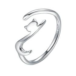 925 Sterling Silber Schmuck niedliche Katzenringe verstellbare zierliche Ringe für Frauen Katzengeschenke für Katzenliebhaber Verlobung Ringe Paar (Silver-a, One Size) von Reepetty