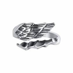 Damenring Engelsring Herren Einzelring Persönlichkeit Trend Offener Ring Retro Thai Silber Flügel Ring Ringelstrümpfe Herren (Silver-c, One Size) von Reepetty