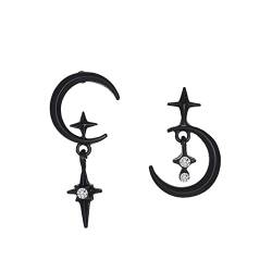 Reepetty Ohrstecker Damen Asymmetrische Stern- und Mond-Ohrstecker Damenohrringe im kalten Stil Kleine Creolen Aus (Black #5, One Size) von Reepetty