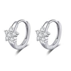 Reffeer Solide 925 Sterling Silber CZ Blumen Creolen Huggie für Frauen Ohrringe Mädchen Ohrringe Niedliche Gänseblümchen Creolen (A-Silber) von Reffeer