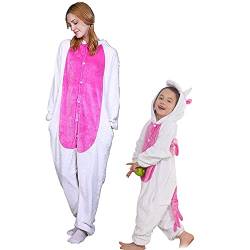 Einhorn Kostüm Pyjama Pegasus Onesie Overall für Männer, Frauen, Kinder Halloween Party Onsie Overall Nachthemd Nachtwäsche Rosa Einhorn M von Regenboghorn
