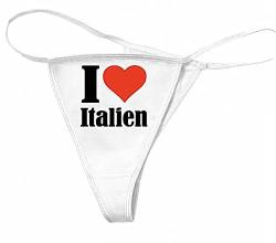 Reifen-Markt Damen String-Tanga I Love Italien Größe S Farbe Weiss Druck Schwarz von Reifen-Markt