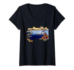 Damen Blick auf den Suwa-See von Katsushika Hokusai T-Shirt mit V-Ausschnitt von RelaxArtWorld