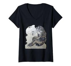 Damen Kappa von Katsushika Hokusai T-Shirt mit V-Ausschnitt von RelaxArtWorld