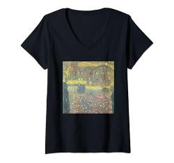 Damen Landhaus am Attersee von Gustav Klimt (1914) T-Shirt mit V-Ausschnitt von RelaxArtWorld