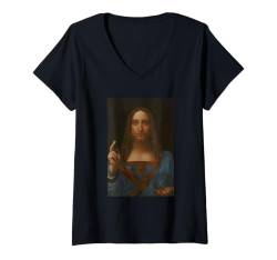 Damen Salvator Mundi von Leonardo da Vinci (1500) T-Shirt mit V-Ausschnitt von RelaxArtWorld