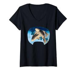 Damen Zwei Karpfen von Katsushika Hokusai T-Shirt mit V-Ausschnitt von RelaxArtWorld