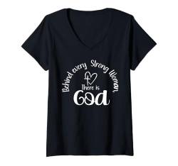 Damen Hinter jeder starken Frau steht Gott T-Shirt mit V-Ausschnitt von Religion