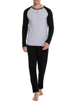 Reliwel Schlafanzug Herren Lang Winter Baumwolle Pyjama Zweiteiliges Herren Rundhals Langarm Shirt & Schlafanzughose mit Tasche Nachtwäsche Männer Hausanzug Sleepwear von Reliwel