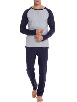 Reliwel Schlafanzug Herren Lang Winter Baumwolle Pyjama Zweiteiliges Herren Rundhals Langarm Shirt & Schlafanzughose mit Tasche Nachtwäsche Männer Hausanzug Sleepwear von Reliwel