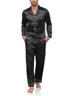 Reliwel Schlafanzug Herren Lang Satin Pyjama Set Zweiteiliger Langarm Ärmel Knopfleiste Hausanzug und Pyjamahose Seidenpyjama Nachtwäsche Männer Hausanzug Sleepwear Loungewear von Reliwel