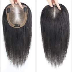 Langes, glattes, handgebundenes Echthaar für Damen, hell, einteilig, mit drei Clips, Clip-in-Haaraufsätze für Haarausfall (13 * 15-25CM) von Remanbo