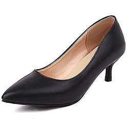 Renessmi Damen Formal Arbeit Kitten Low Schuhe Pointed Toe Pumps Basic Stiletto Ohne Verschluss Buro Party Schuhe Comfy Footwear Schwarz Gr 41 EU-43 CN von Renessmi