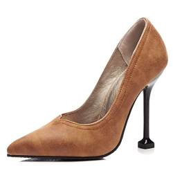 Renessmi Damen High Stilettos Pointed Toe Formal Pump Ohne Verschluss Buro Arbeit Mode Geschlossen Pumps Footwear Braun Gr 39 EU-40 CN von Renessmi