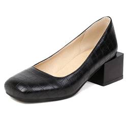 Renessmi Damen Square Toe Block Schuhe Ohne Verschluss Weit Fit Pumps Mode Chunky Mitte Absatz Geschlossen Party Brautschuhe Footwear Schwarz Gr 36 EU von Renessmi