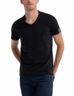 Replay Herren T-Shirt Kurzarm mit V-Ausschnitt, Black 098 (Schwarz), XXL von Replay