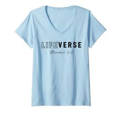 Damen Lebensvers Römer 5:8 Christian Bible Study Love Jesus T-Shirt mit V-Ausschnitt von Represent Your Life Verse Of Christian Bible Lover