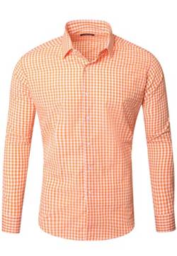 Reslad Kariertes Hemd-Herren Slim Fit Freizeithemd kariert Hemd Trachtenhemd Karo-Hemd RS-7007 Orange L von Reslad