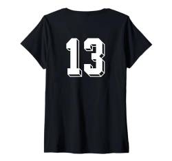 Damen Nummer 13 Rückseite – Retro 80er 90er Jahre Team Trikot nummeriert T-Shirt mit V-Ausschnitt von Retro Back Numbers Soccer Birthday Apparel Gifts