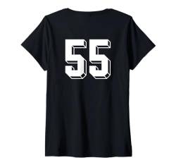 Damen Nummer 55 Rückseite – Retro 80er 90er Jahre Team Trikot nummeriert T-Shirt mit V-Ausschnitt von Retro Back Numbers Soccer Birthday Apparel Gifts