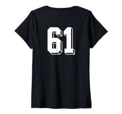 Damen Nummer 61 Rückseite – Retro 80er 90er Jahre Team Trikot nummeriert T-Shirt mit V-Ausschnitt von Retro Back Numbers Soccer Birthday Apparel Gifts