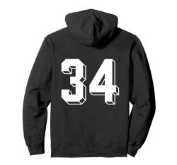 Nummer 34 Rückseite – Retro 80er 90er Jahre Team Trikot nummeriert Pullover Hoodie von Retro Back Numbers Soccer Birthday Apparel Gifts