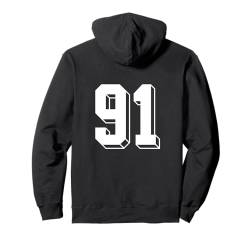 Nummer 91 Rückseite – Retro 80er 90er Jahre Team Trikot nummeriert Pullover Hoodie von Retro Back Numbers Soccer Birthday Apparel Gifts