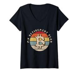 Damen Meine Altersvorsorge - Vintage Bitcoin Crypto Believer T-Shirt mit V-Ausschnitt von Retro Bitcoin Apparel Gifts