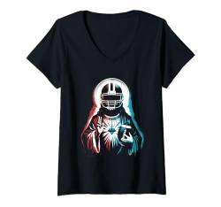 Damen Jesus American Football - Lustiger christlicher religiöser Fußball T-Shirt mit V-Ausschnitt von Retro Christian Apparel Jesus Merch Gifts